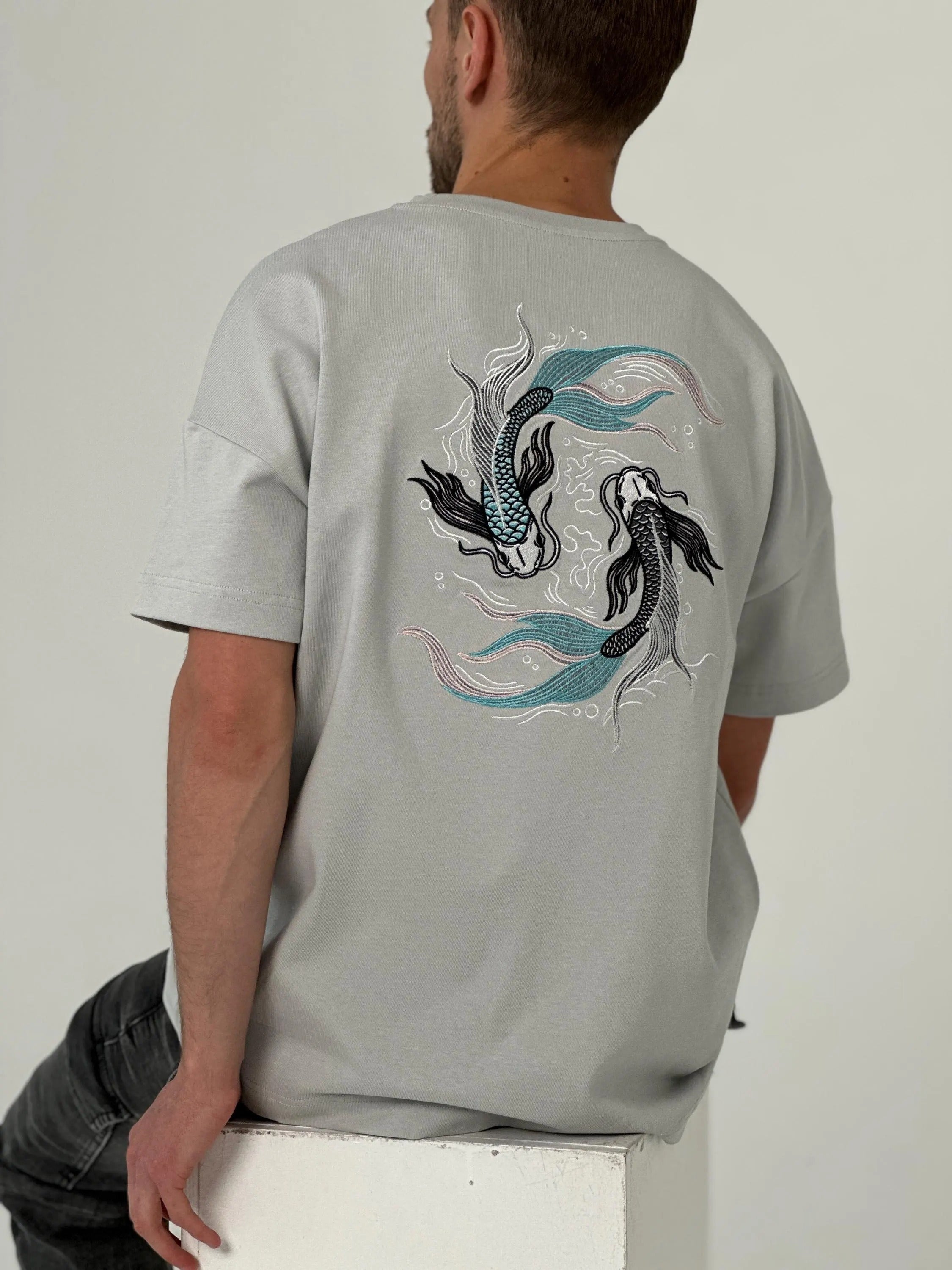 Embroidered T-Shirt Soragoi Koi Fish - 280GSM Heavy Cotton - Unisex Embroidered T-Shirt Soragoi Koi Fish - 280GSM Heavy Cotton - Unisex